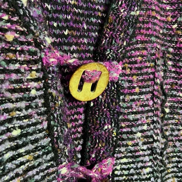 BCBGMAXAZRIA Purple Multi Color Speckled Knit Long Open Front Cardigan Sweater M - Picture 4 of 8